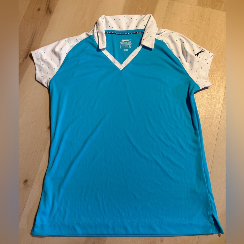 Slazenger Girls XL Golf Polo in Bright Teal and White